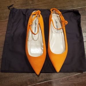 💕Designer Brian Atwood orange suede flats 37.5